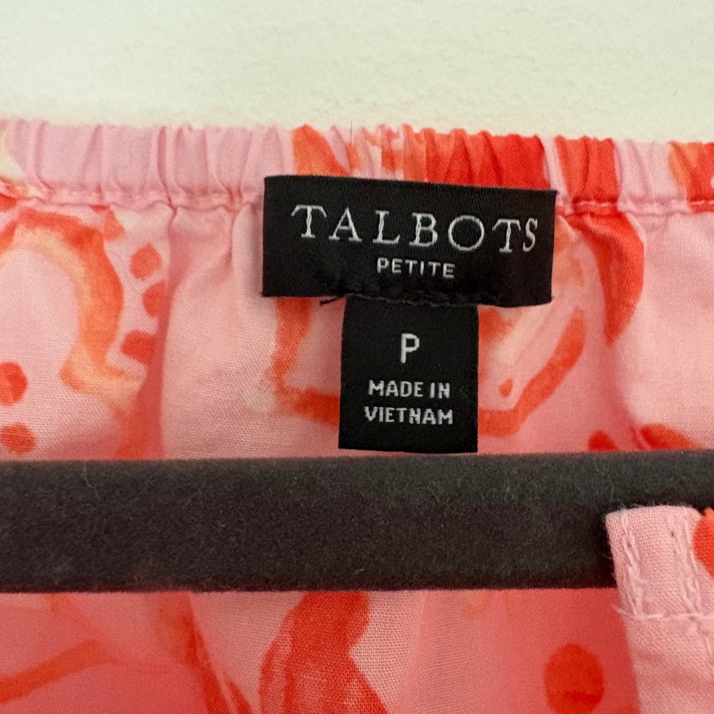Talbots Poplin Drawcord Hem Top Jacobean Fantasia Pink Floral Tropical P Petite - Picture 5 of 6